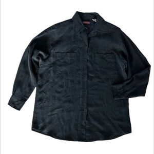 Coreen 100% silk black button down blouse size Medium